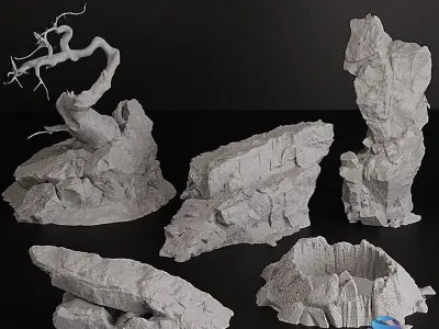 Set of 10 Natural Rocks for Miniatures 3D print model