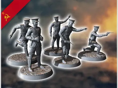 Set of 5 WW2 Soviet officers with Nagant M1895 revolvers 10 - So 3D print model
