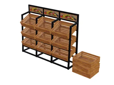Fruit shelf - fruit boxes Low-poly 3D model