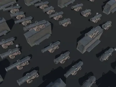 Cannon on a Platform Low-poly 3D model