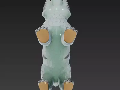 Celadon Ceramic Tiger Statue - Stylized Decorative 3D Model 3D model