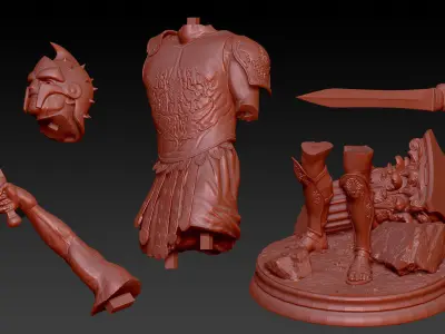 Roman Gladiator Warrior Maximus Sculpture split with joints 3D print model