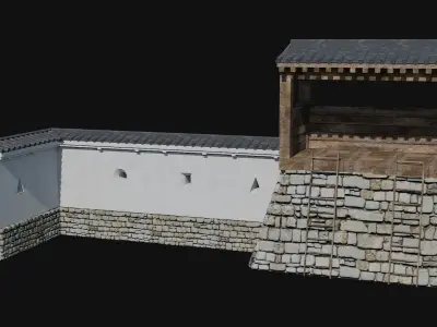 MODULAR JAPANESE WALLS PALISADE FEUDAL FENCE BARRIER COLLECTION Low-poly 3D model