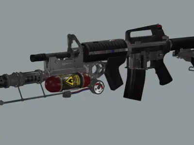 ARMA M4 Flamer Skeleton Mesh Low Poly 3D Model Low-poly 3D model