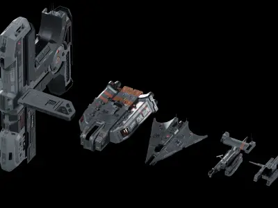 Space ships pack Low-poly 3D model