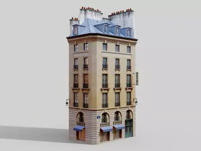 Parisian building with shop Low-poly 3D model