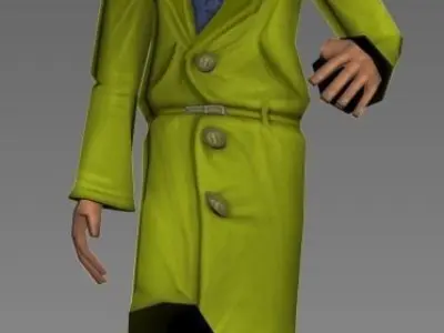 Spy low poly game-ready model man in coat Low-poly 3D model