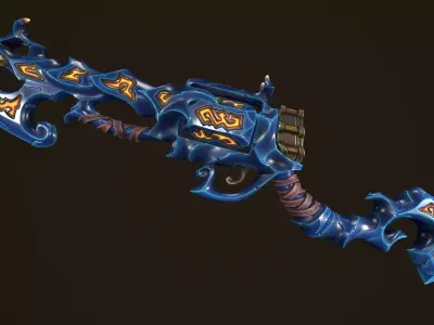 Modular stylized rune ice rifle shotgun revolver axe knife Low-poly 3D model