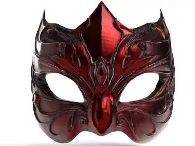 High-Poly Red Horned Mask - 3D Print Ready 3D print model