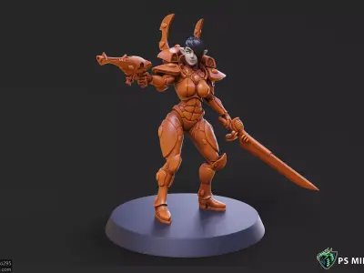 Elf Female Soldier Pose 1 - 8 Variants and 2 Pinups 3D print model