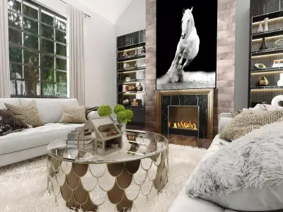 Design 3 living room with furniture and fireplace Free 3D model