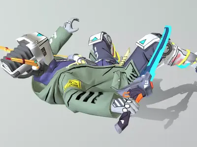 CYBORG Sword Police Warrior Dying 3D model