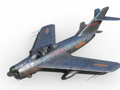 PBR PLAAF J-5 Fighter Mig-17 two-seat version Low-poly 3D model