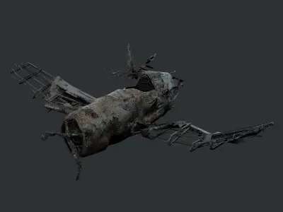 Plane Wreck Damaged Apocalyptic Game Ready 03 Low-poly 3D model