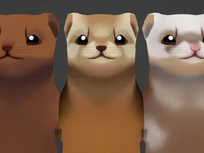 Mink-Ferrets-Otters-Mongoose hand paint lowpoly Low-poly 3D model