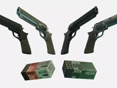 Rigged Low Poly Revolver With PBR Materials and multiple skins Low-poly 3D model