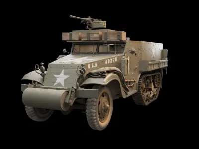 Realistic M3A1 Half-Track 3D HardSurface Model 3D model
