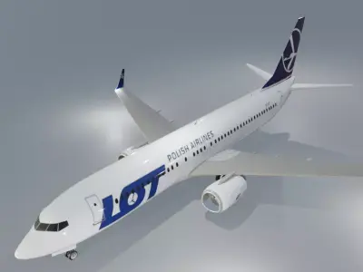 LOT Polish Airlines 737-800 low poly 3D model with cockpit  Low-poly 3D model
