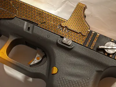 Futuristic Pistol Minos Gold Skin PBR Low-poly 3D model