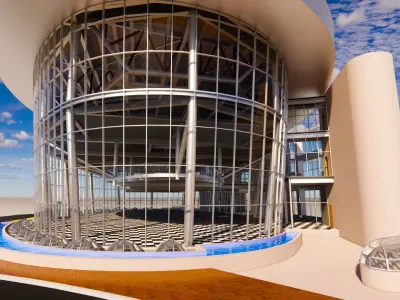 Oval Showroom steel structure in Revit 3D model