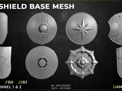 30 Shield Base Mesh Vol-02  Game Ready  Low-poly 3D model