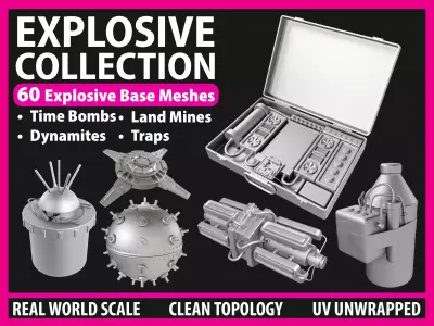 Explosive Collection-60 Base Meshes-Time bomb-Land Mine-Dynamite 3D model