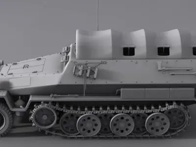 ww2 sdkfz 251 HighPoly  transport Vehicle  3D model
