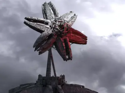 Alien Flower Array Satellite base 1 3D model