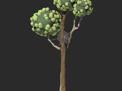 Cartoon Tree with Spider Web Low-poly 3D model