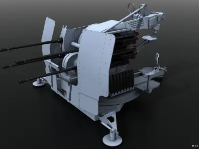 German 20mm Flak 38 Vierling Low-poly 3D model
