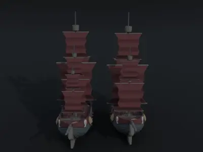 Cartoon pirate ship Polygonal Style Low-poly 3D model