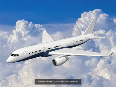  Generic Wrecked Airliner - Plane - Airplane -- Low Poly LowPoly 3D Model Collection