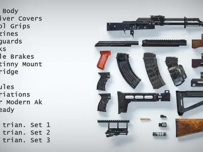 Modern Modular AK PBR Game Ready Pack Low-poly 3D model