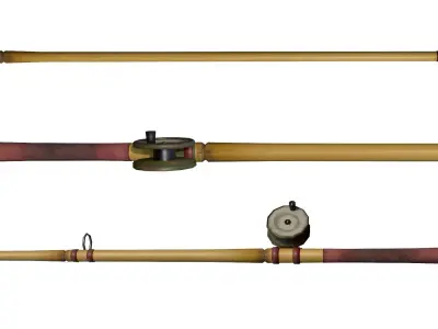 Old bamboo fishing rod Low-poly 3D model