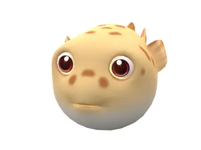 White Spotted Puffer Fish Animated  Low-poly 3D model
