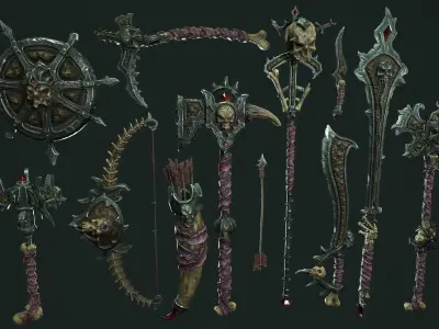 Fantasy undead weapons Low-poly 3D model