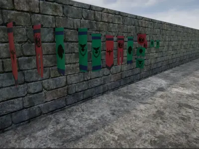 Hanging Medieval Banners Low-poly 3D model