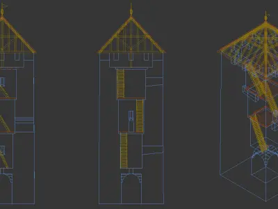 Early 13th century medieval castle belfry Low-poly 3D model