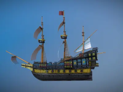 Pirate Ship Destroyer Low-poly 3D model