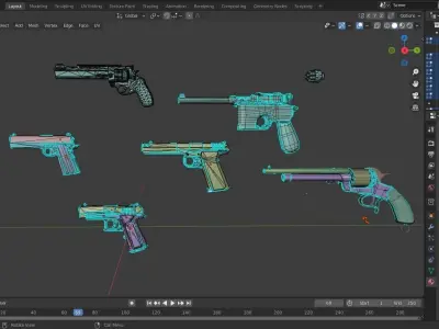  pistols collection version 1 Low-poly 3D model