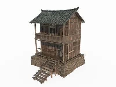 Two story residential houses in ancient Asian architecture 2 3D model