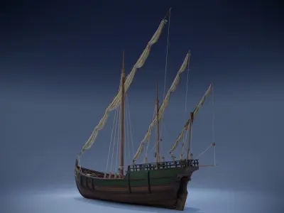 Caravel mediterranean sailing ship Low-poly 3D model