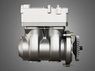 Air Brake Compressor - Two Piston - D13 Diesel Engine 3D model