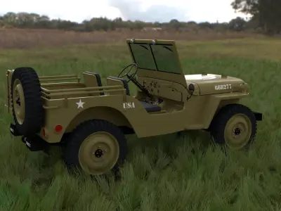 Full w chassis Jeep Willys MB Military Desert HDRI 3D model