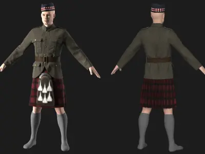 WWII SCOTTISH OFFICERS UNIFORM  Marvelous Designer 3D model