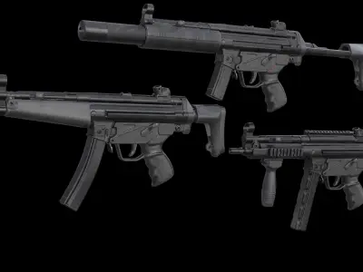 MP5A3 MP5SD3 with Silencer Scope Mount Rail Grip Low-poly 3D model