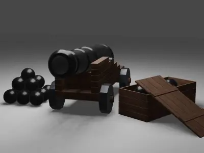 cannon with balls Free 3D model