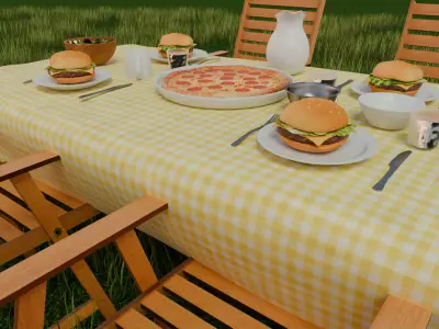 Picnic scene Low-poly 3D model