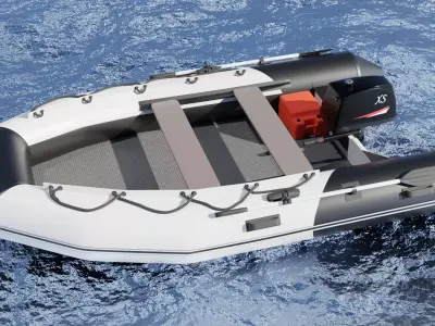 Rubber boat with outboard motor 3D model