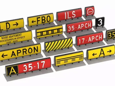 Airport Guidance Signs Pack Low-poly 3D model